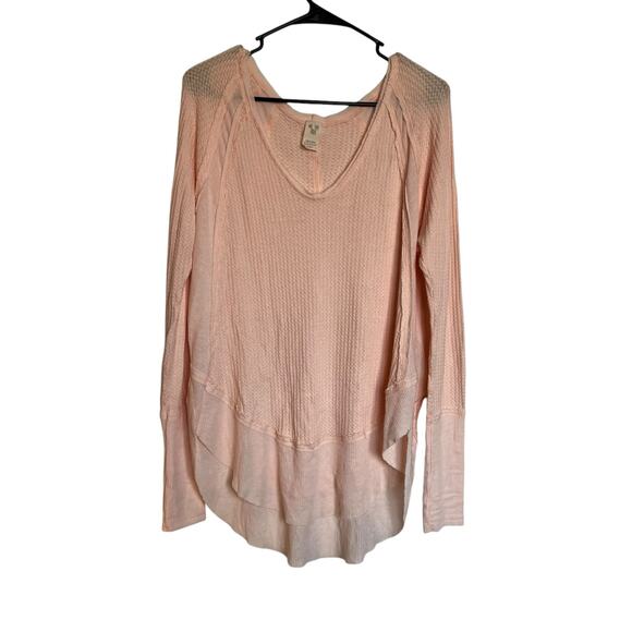 Free People We the Free Catalina Thermal Top Waffle Knit Light Peach Pink V-Neck - Picture 1 of 10